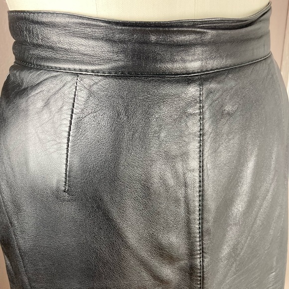 Black Leather Midi Skirt - Made in Italy - 27”W - Picture 3 of 14